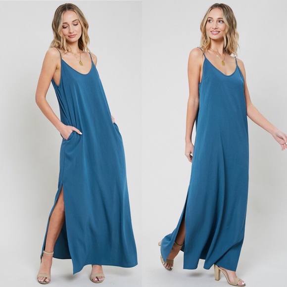 Blue Spaghetti Strap Maxi Dress - Picture 2 of 3